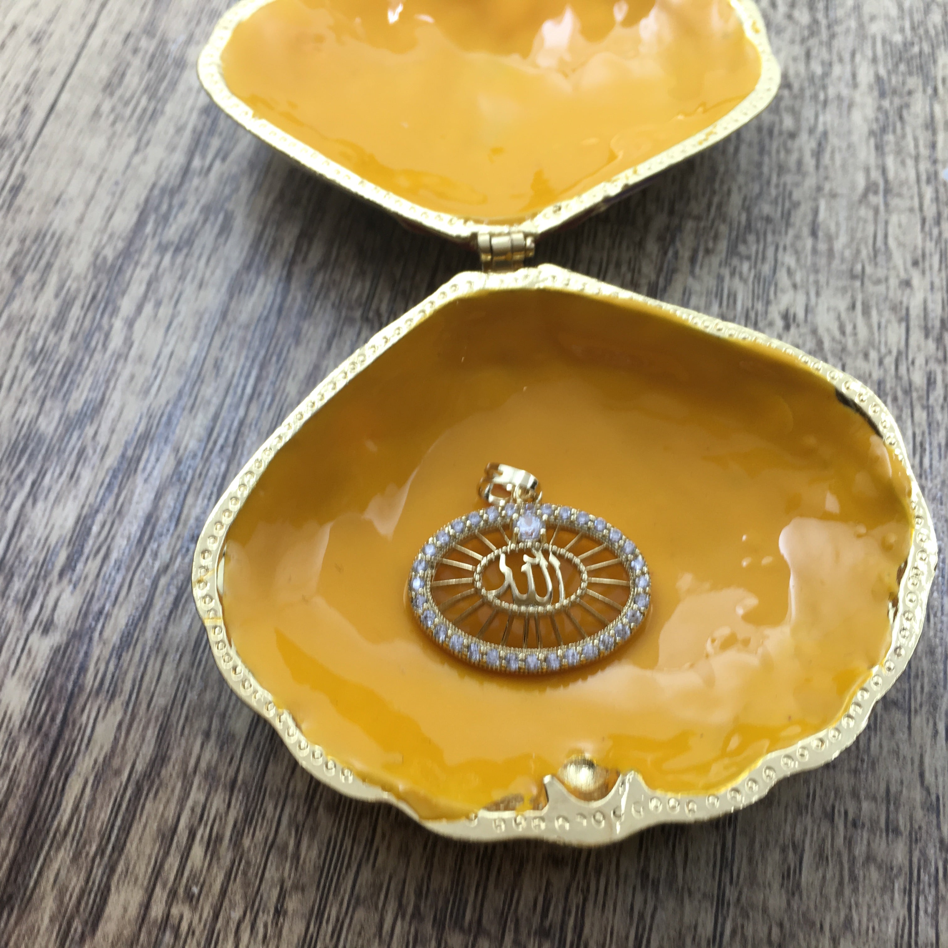 Allah CZ Micro Pave 18k Gold plated/Rhodium Brass Charm oval Pendant | Bellaire Wholesale