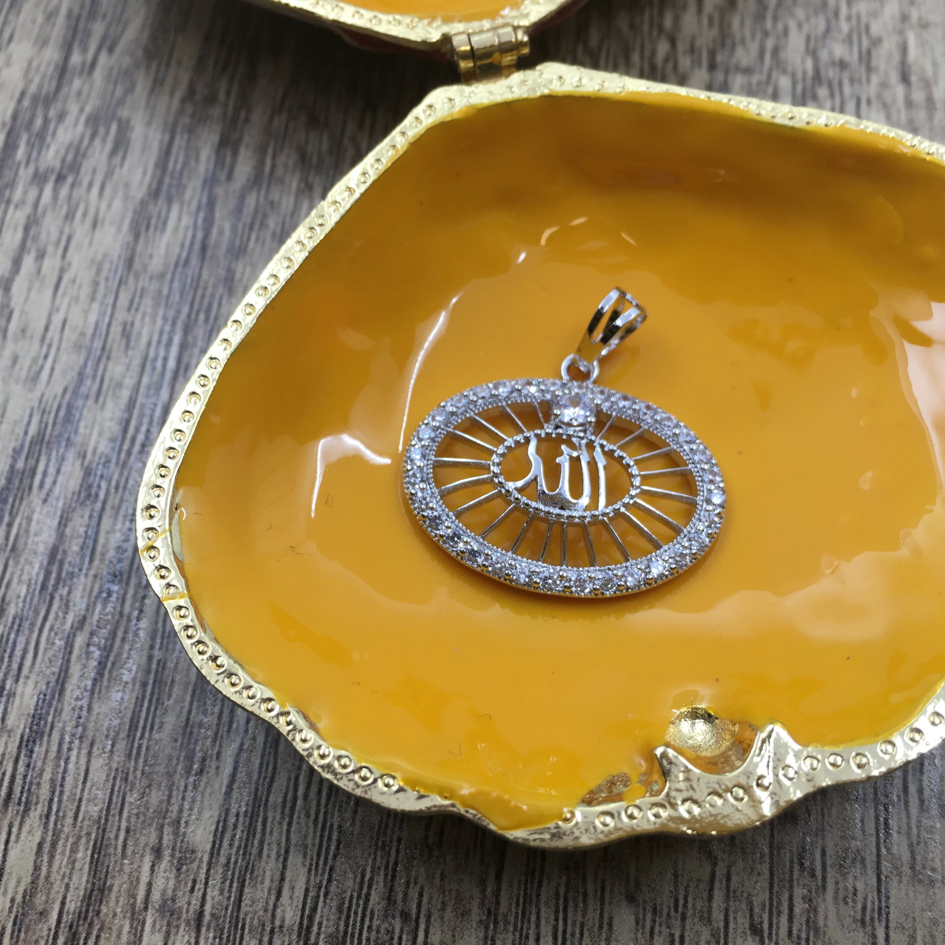 Allah CZ Micro Pave 18k Gold plated/Rhodium Brass Charm oval Pendant | Bellaire Wholesale