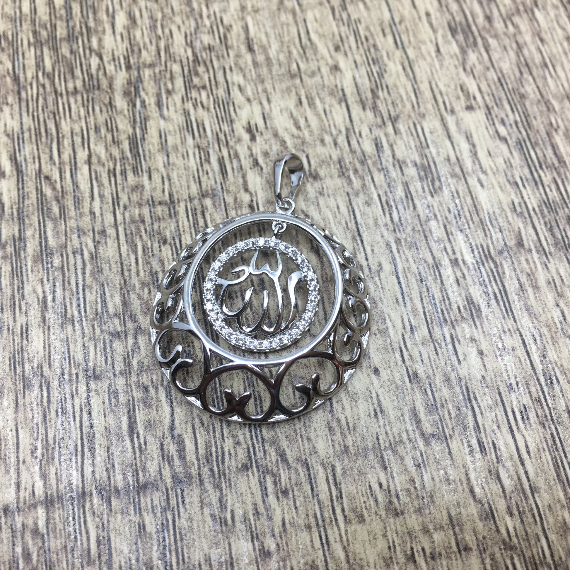Allah CZ Micro Pave Rose gold/Rhodium Brass Charm dangling Pendant | Bellaire Wholesale