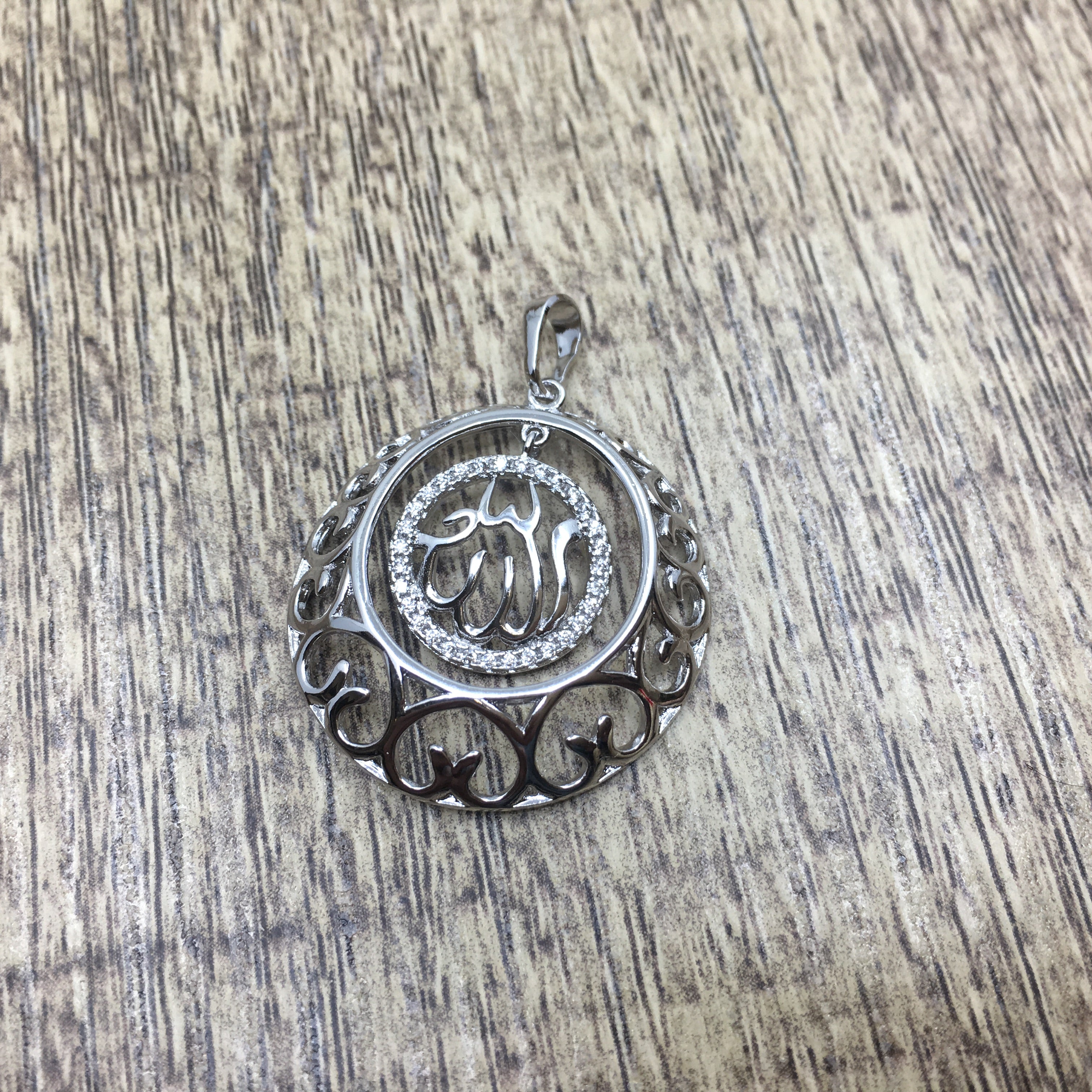 Allah CZ Micro Pave Rose gold/Rhodium Brass Charm dangling Pendant | Bellaire Wholesale