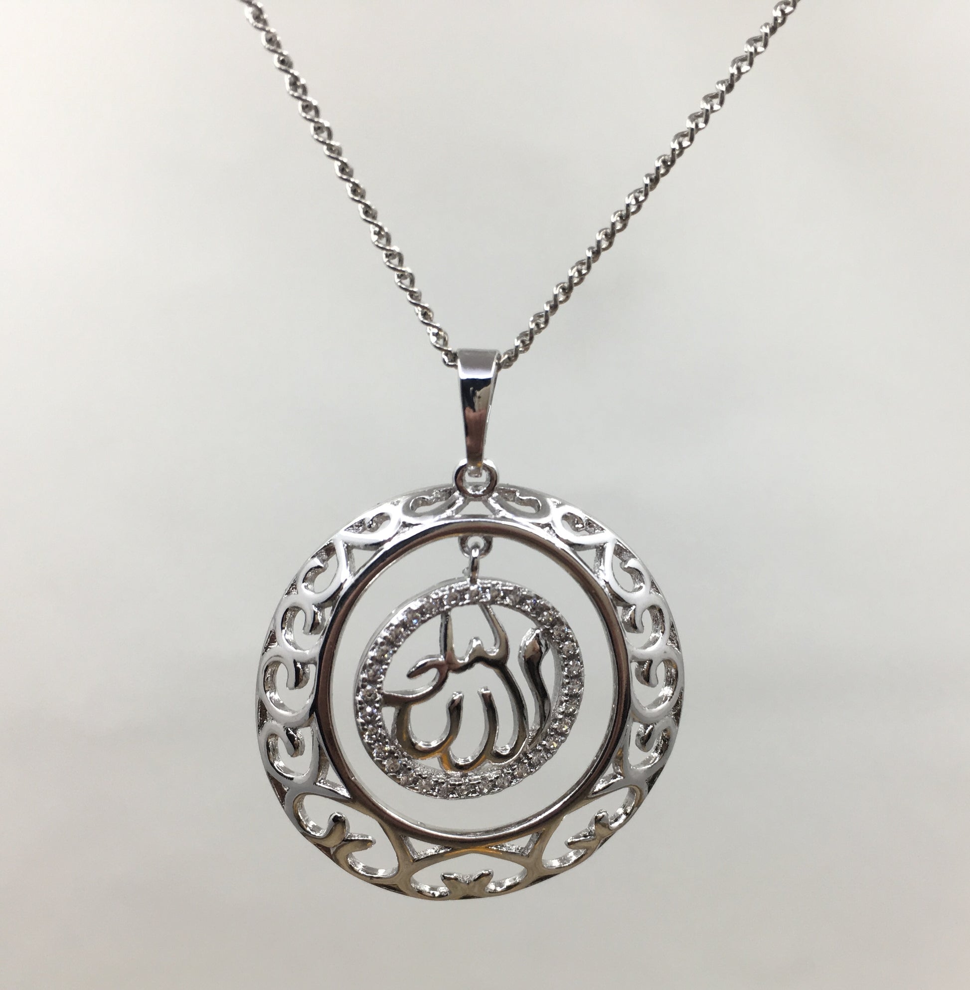 Allah CZ Micro Pave Rose gold/Rhodium Brass Charm dangling Pendant | Bellaire Wholesale