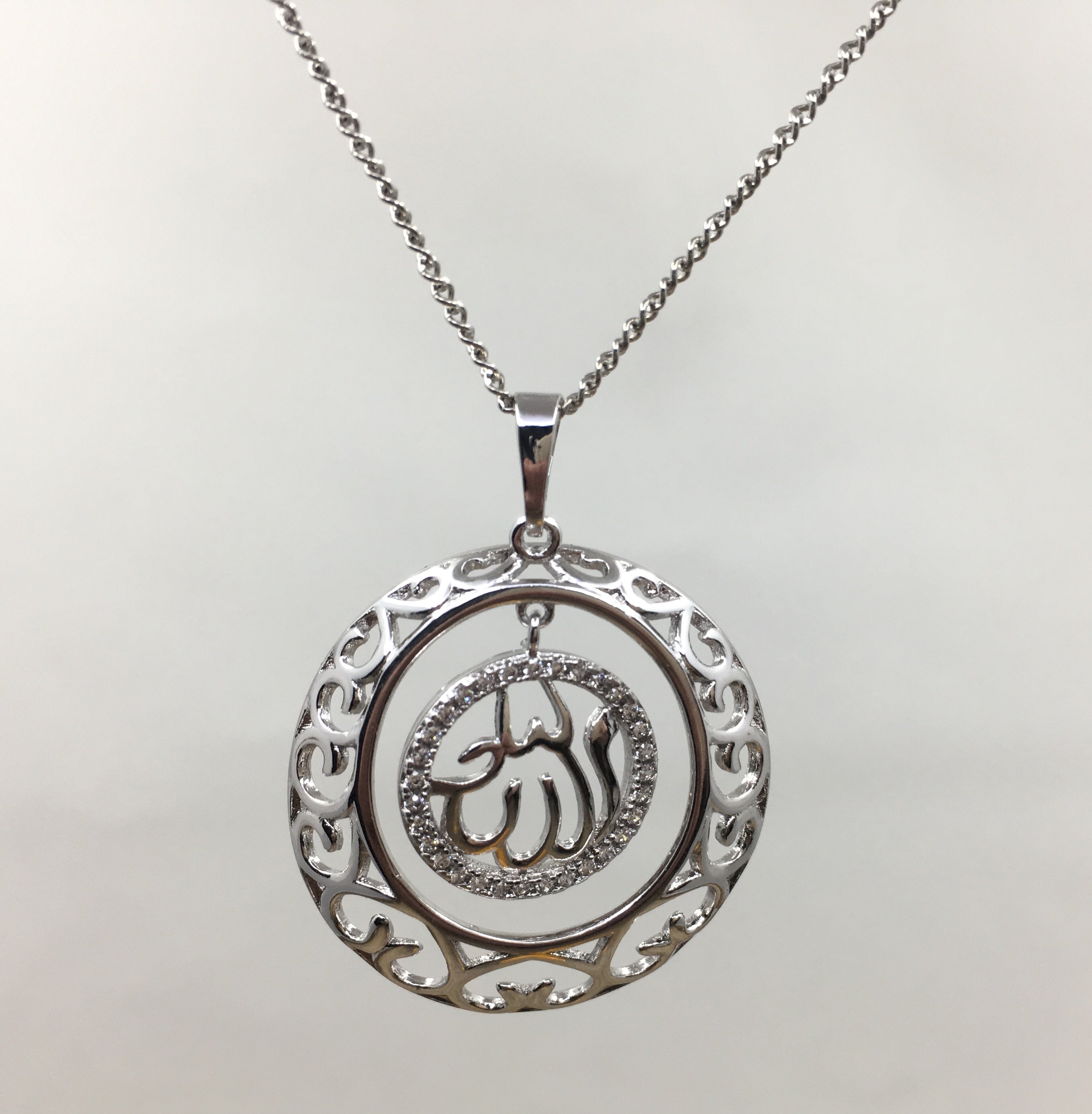 Allah CZ Micro Pave Rose gold/Rhodium Brass Charm dangling Pendant | Bellaire Wholesale