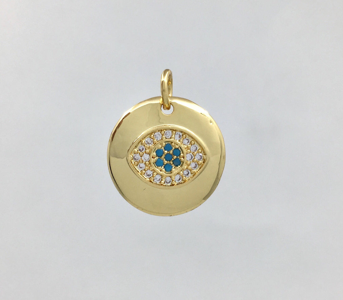 Round Blue Evil Eye Gold Charm | Bellaire Wholesale