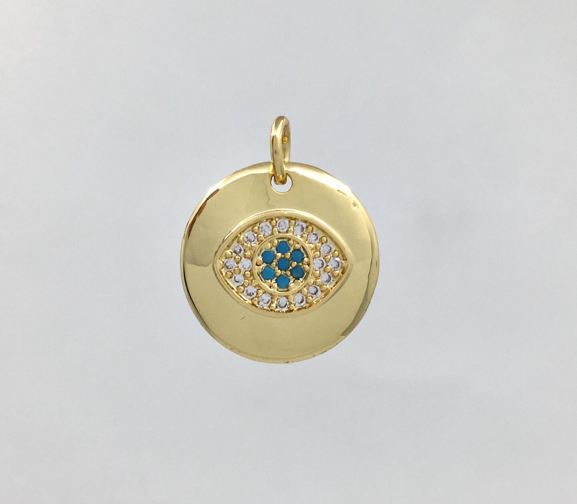 Round Blue Evil Eye Gold Charm | Bellaire Wholesale