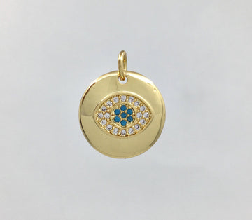 Round Blue Evil Eye Gold Charm | Bellaire Wholesale