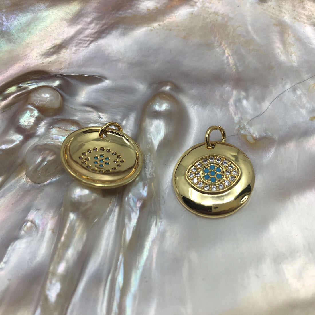Round Blue Evil Eye Gold Charm | Bellaire Wholesale