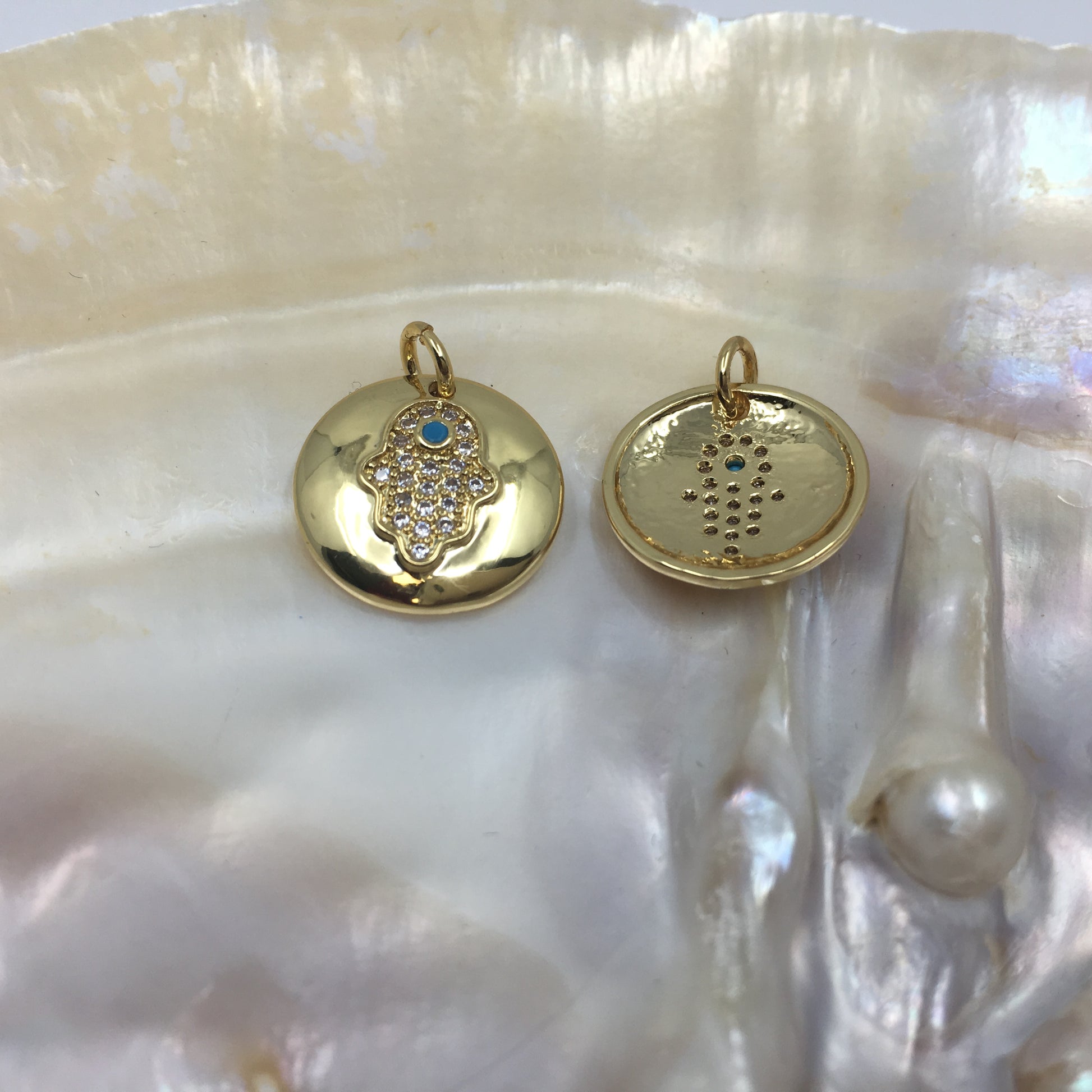 Hamsa Hand Charm Gold Plated Steel Charm | Bellaire Wholesale