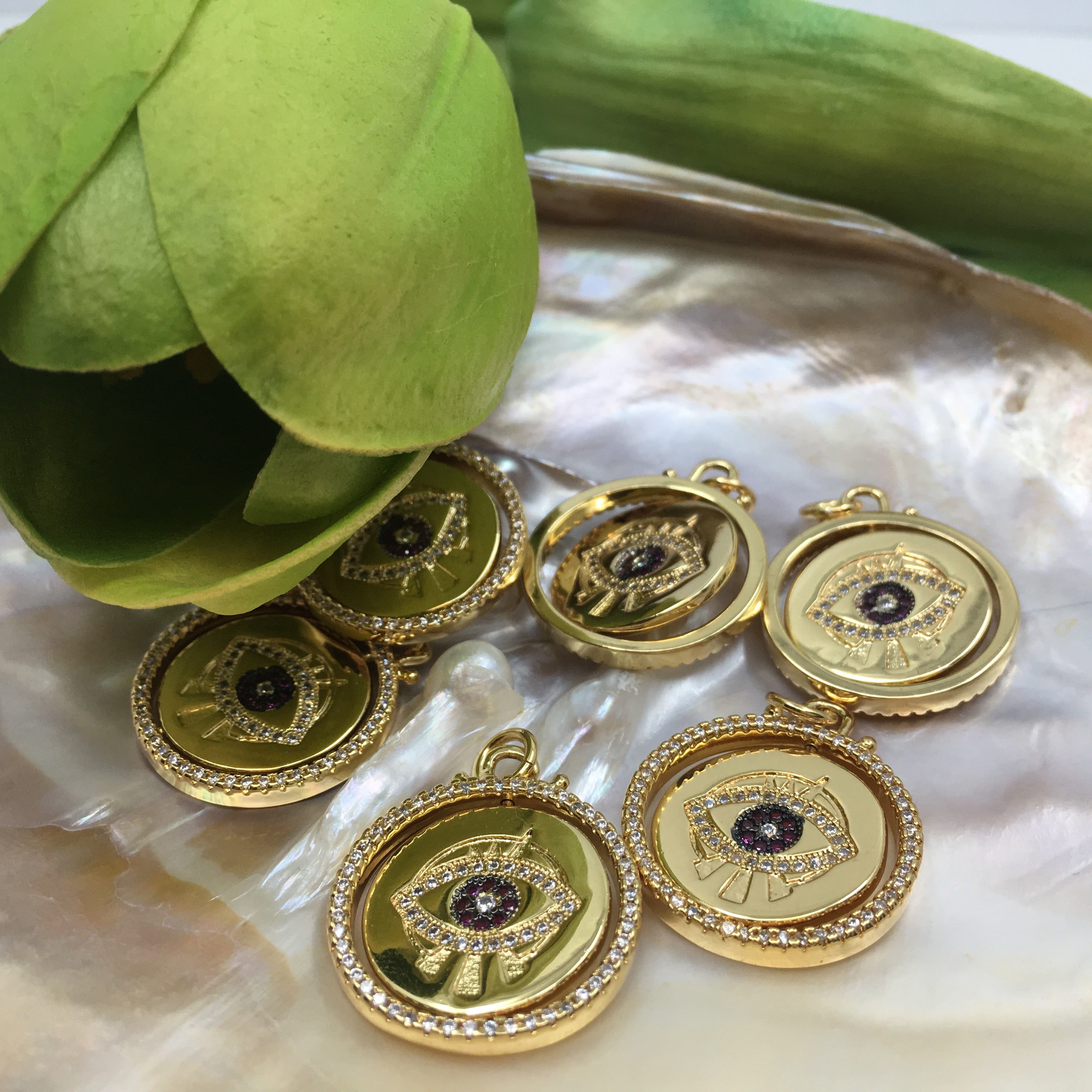 Round Blue Evil Eye Gold Charm | Bellaire Wholesale