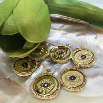 Round Blue Evil Eye Gold Charm | Bellaire Wholesale