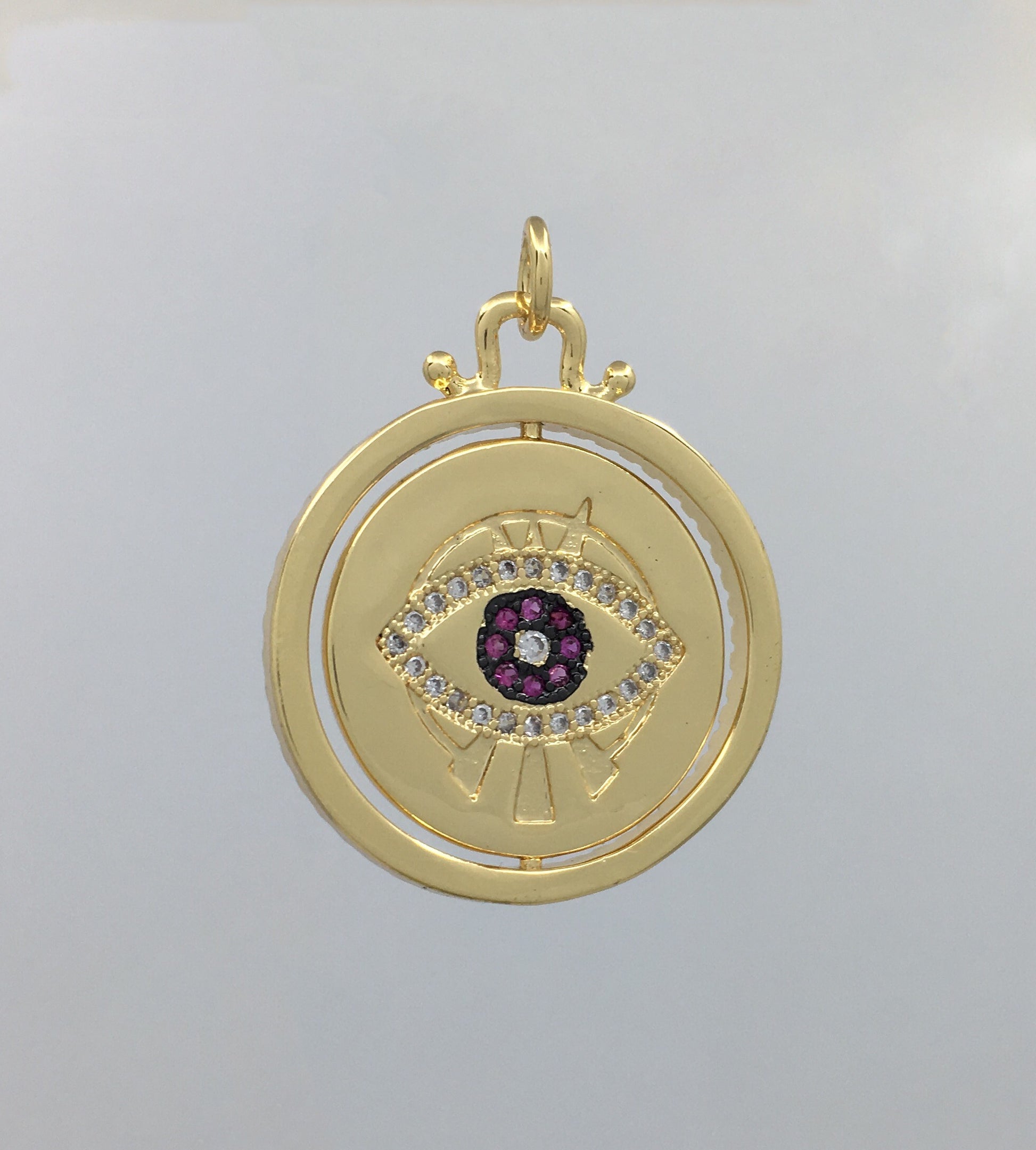 Round Blue Evil Eye Gold Charm | Bellaire Wholesale