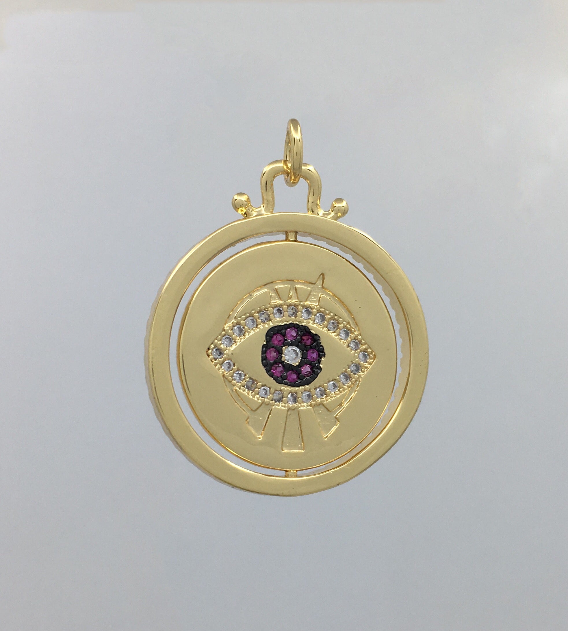 Round Blue Evil Eye Gold Charm | Bellaire Wholesale