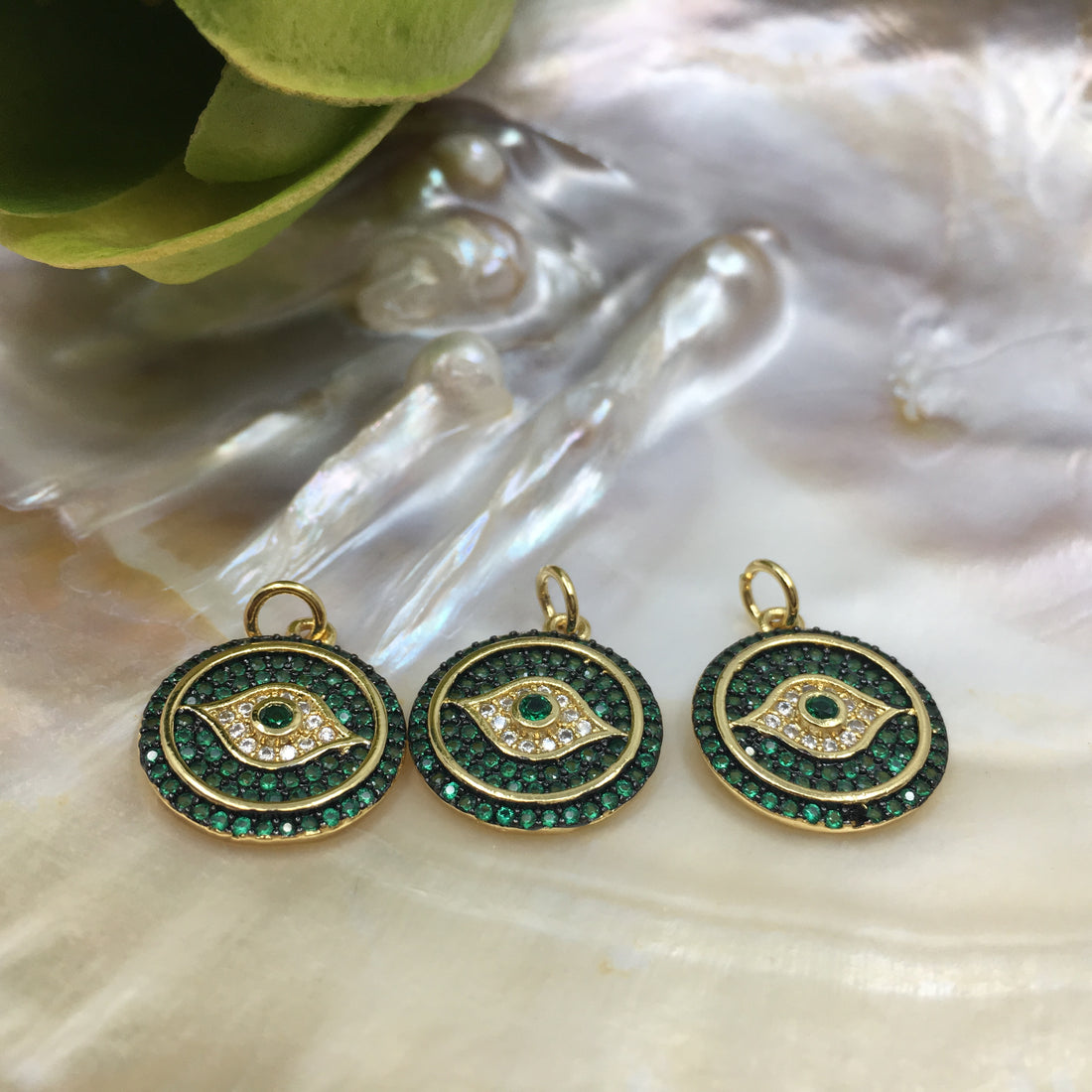 Round Evil Eye Gold Charm, CZ Pave | Bellaire Wholesale