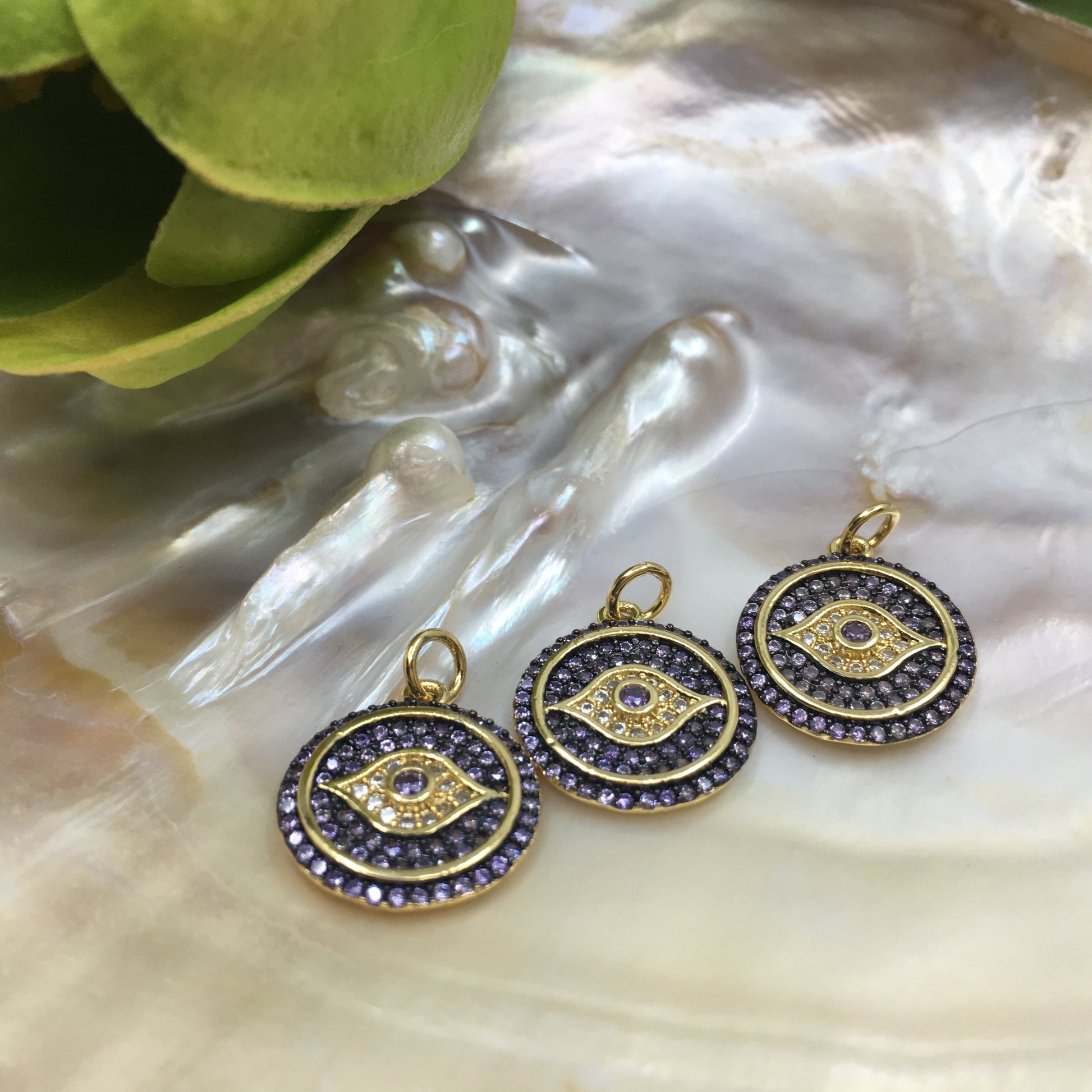 Round Evil Eye Gold Charm, CZ Pave | Bellaire Wholesale