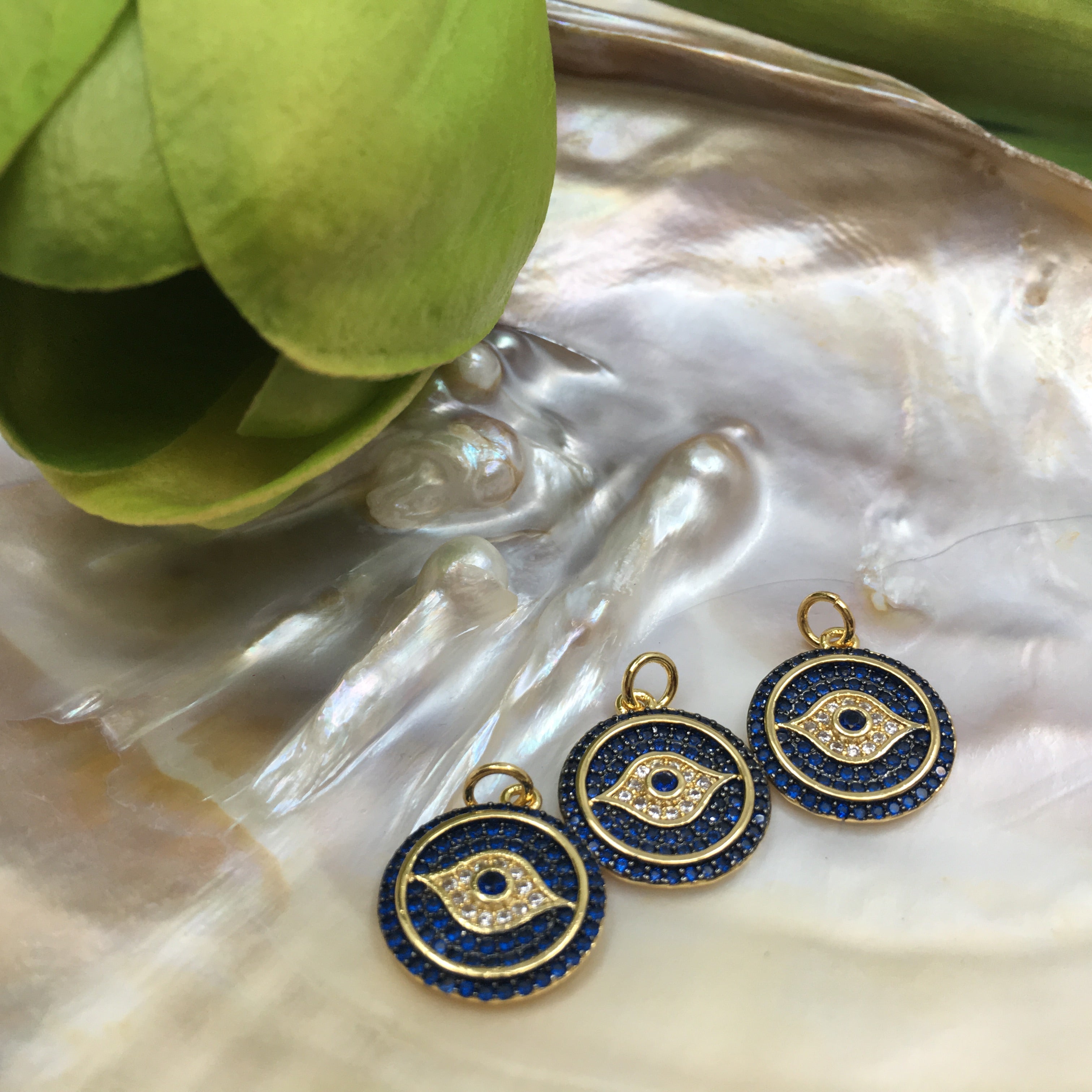 Round Evil Eye Gold Charm, CZ Pave | Bellaire Wholesale