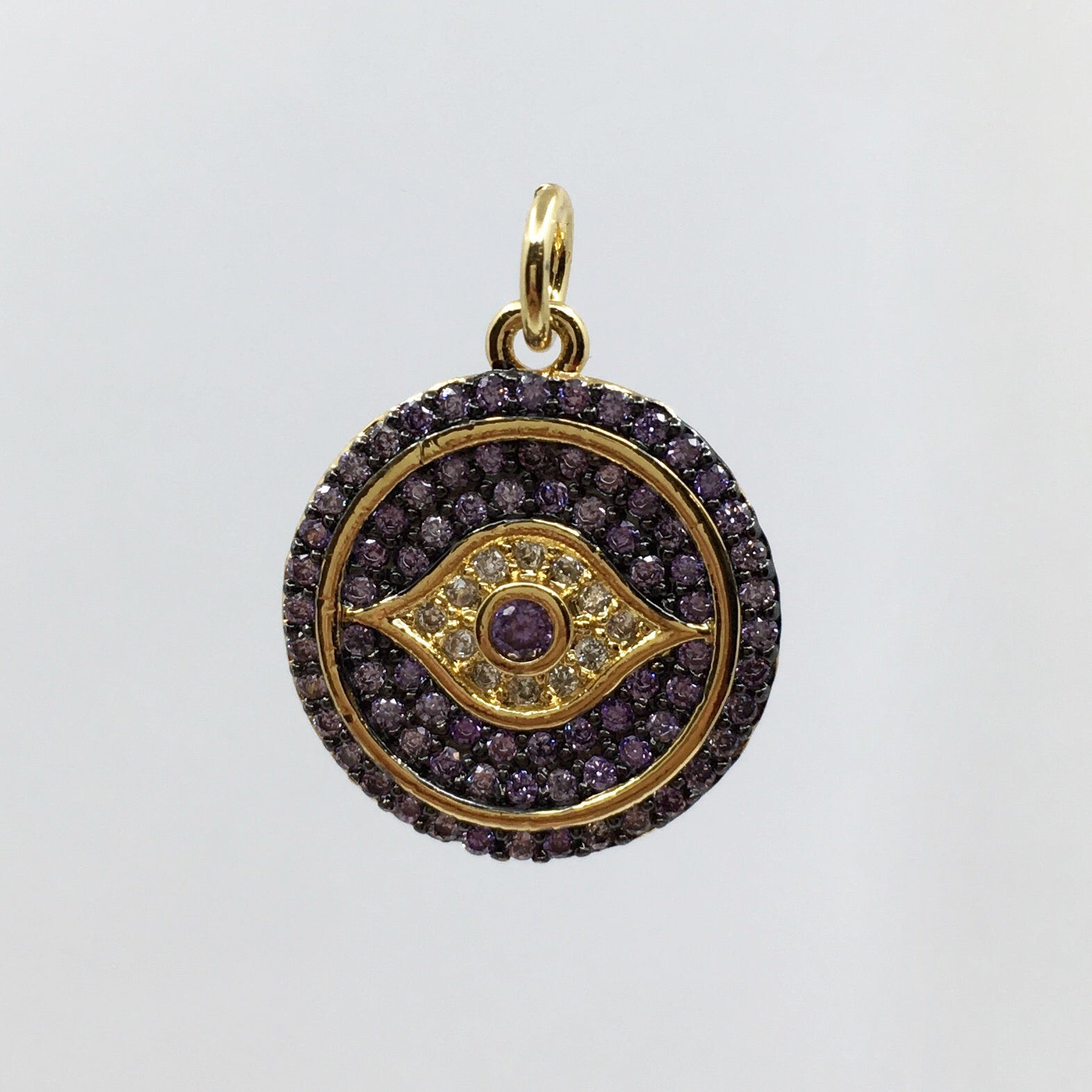 Round Evil Eye Gold Charm, CZ Pave | Bellaire Wholesale