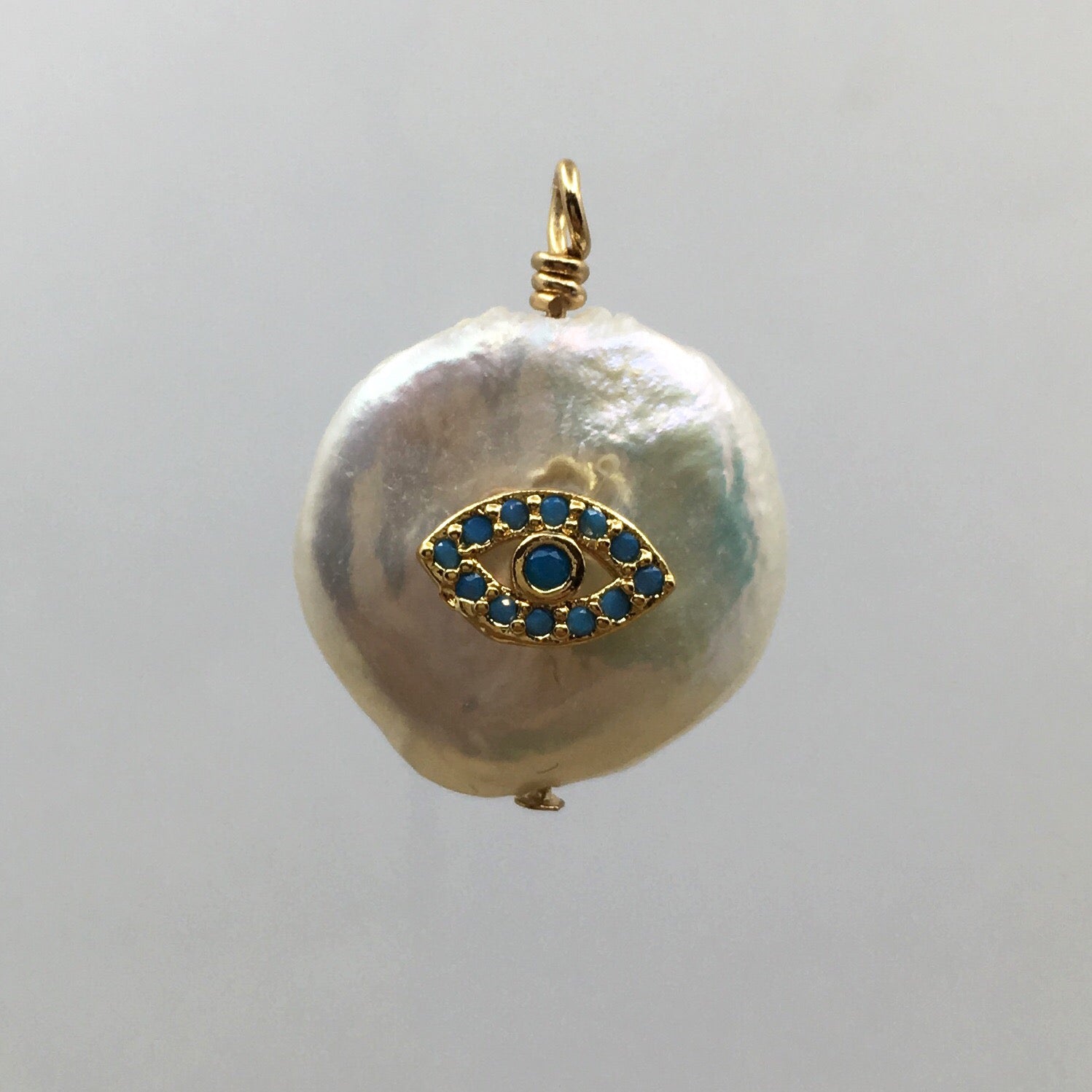 Coin Shell Pearl Evil Eye Charm | Bellaire Wholesale