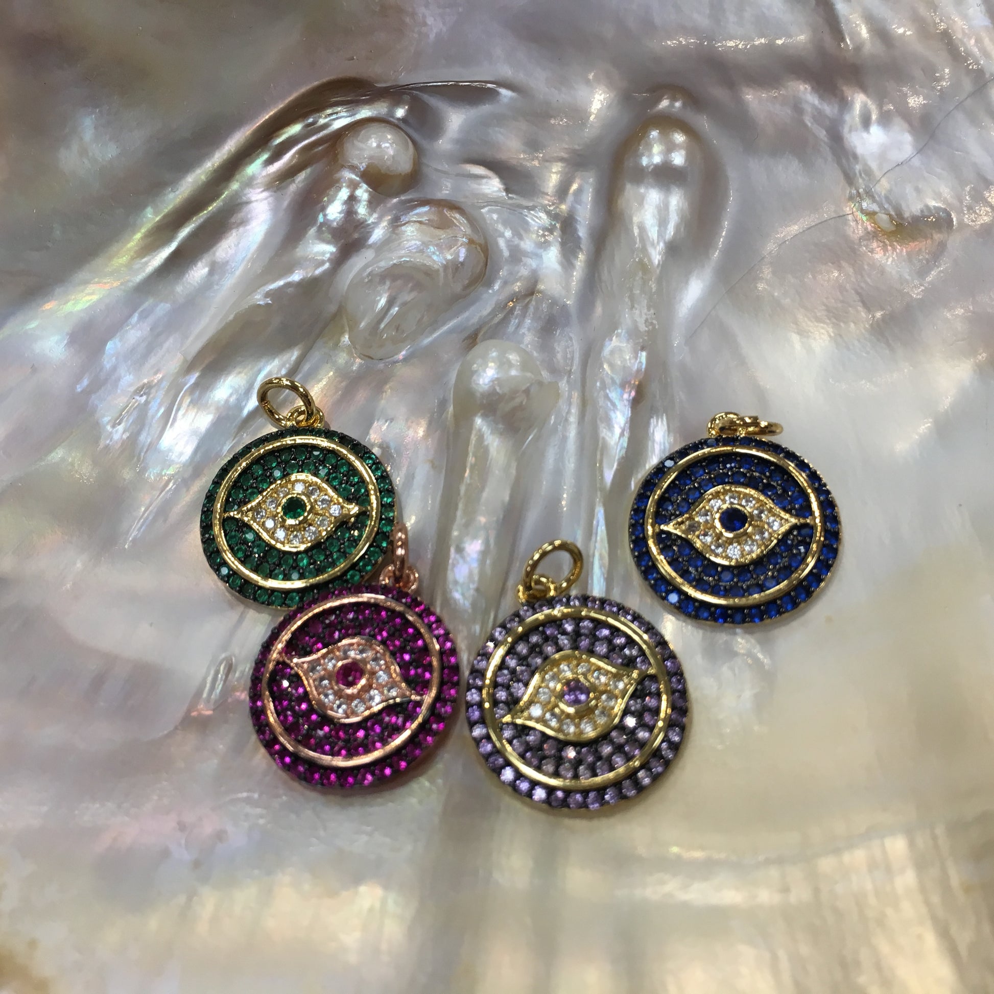 Round Evil Eye Gold Charm, CZ Pave | Bellaire Wholesale