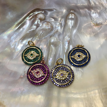 Round Evil Eye Gold Charm, CZ Pave | Bellaire Wholesale