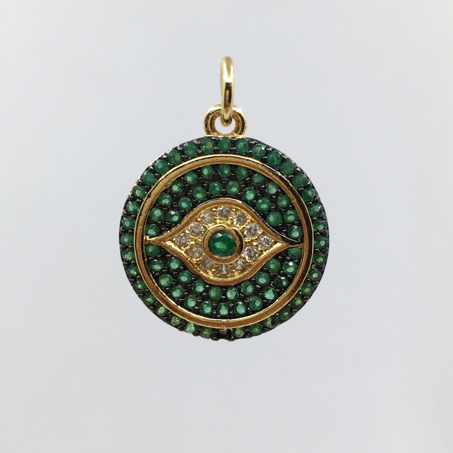 Round Evil Eye Gold Charm, CZ Pave | Bellaire Wholesale