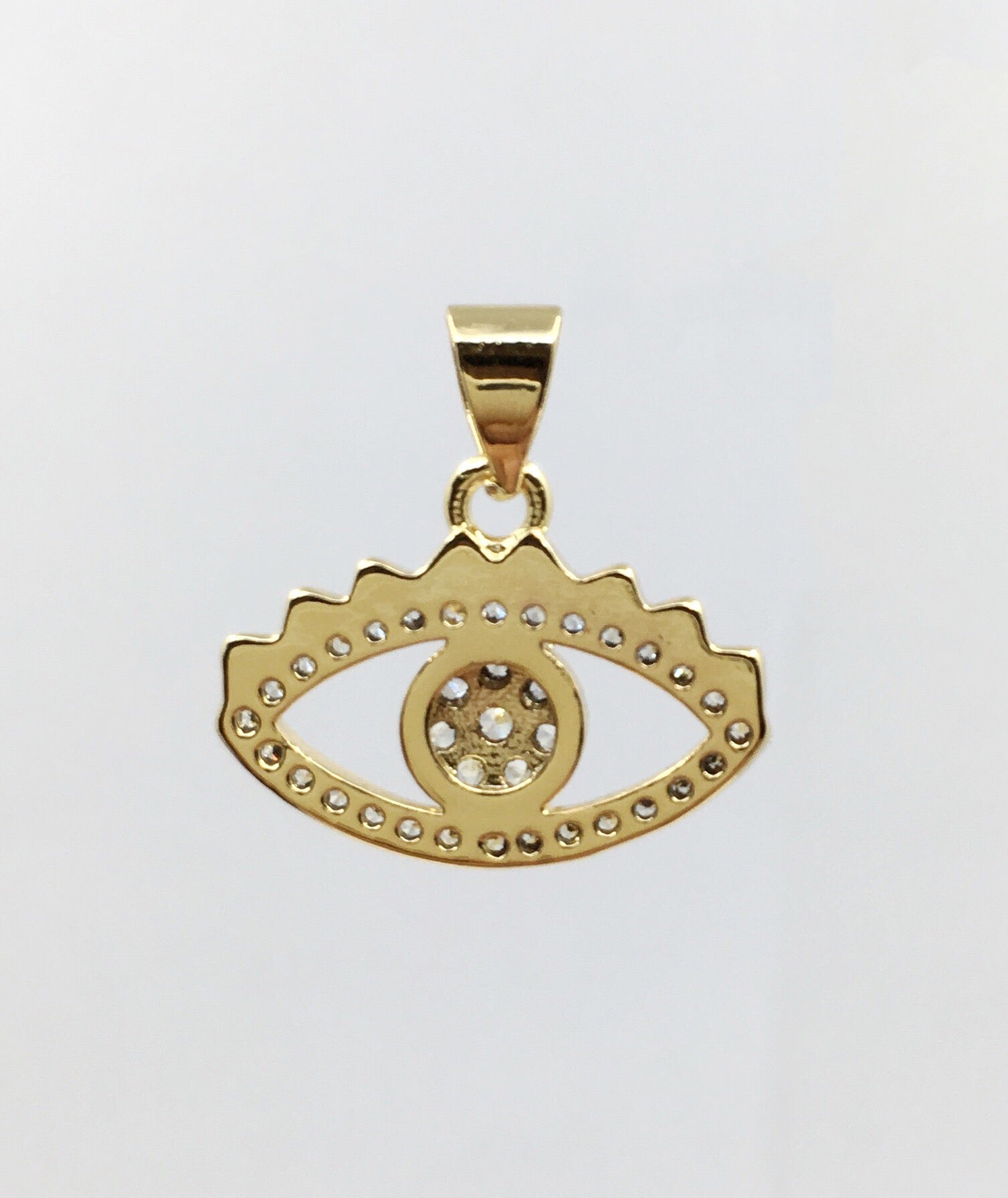 Brass 18k Gold Plated CZ Pave Evil Eye charm | Bellaire Wholesale