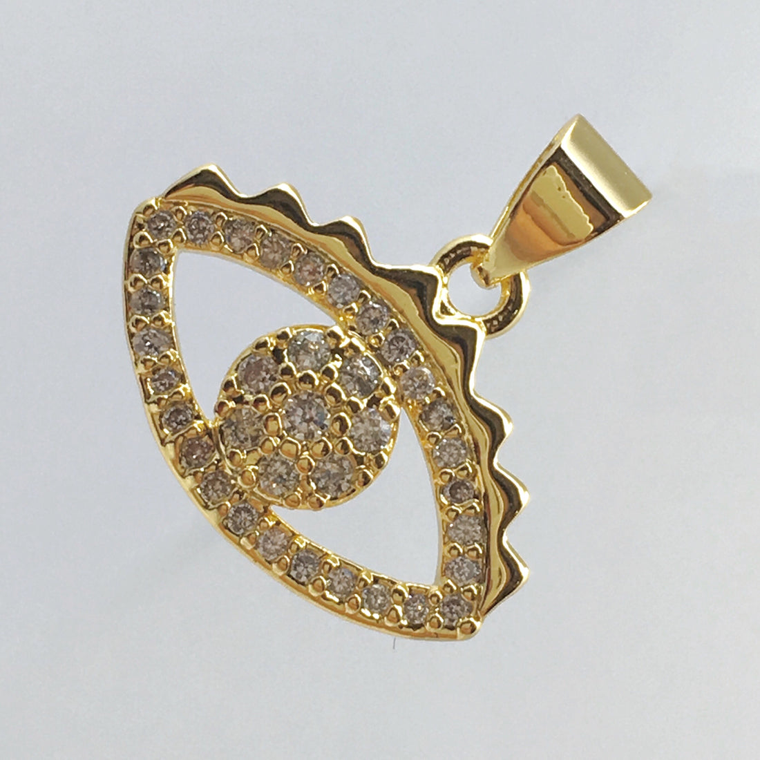 Brass 18k Gold Plated CZ Pave Evil Eye charm | Bellaire Wholesale