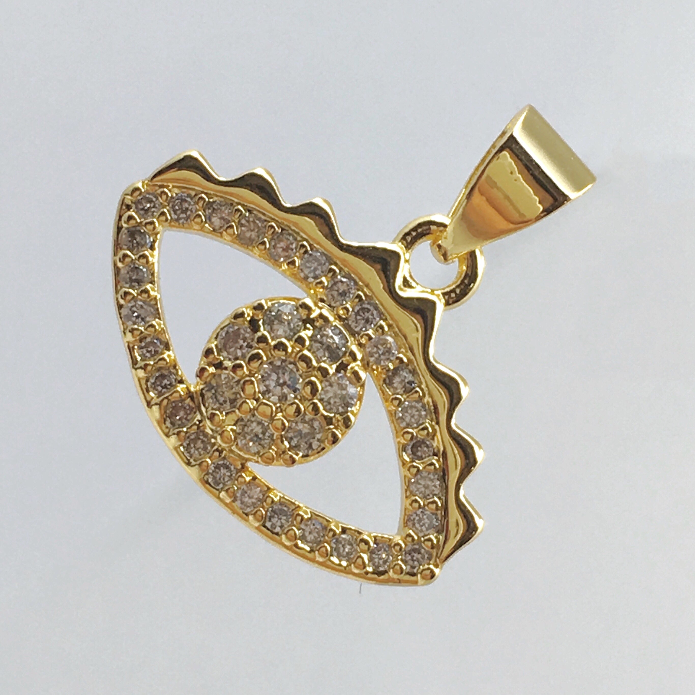 Brass 18k Gold Plated CZ Pave Evil Eye charm | Bellaire Wholesale