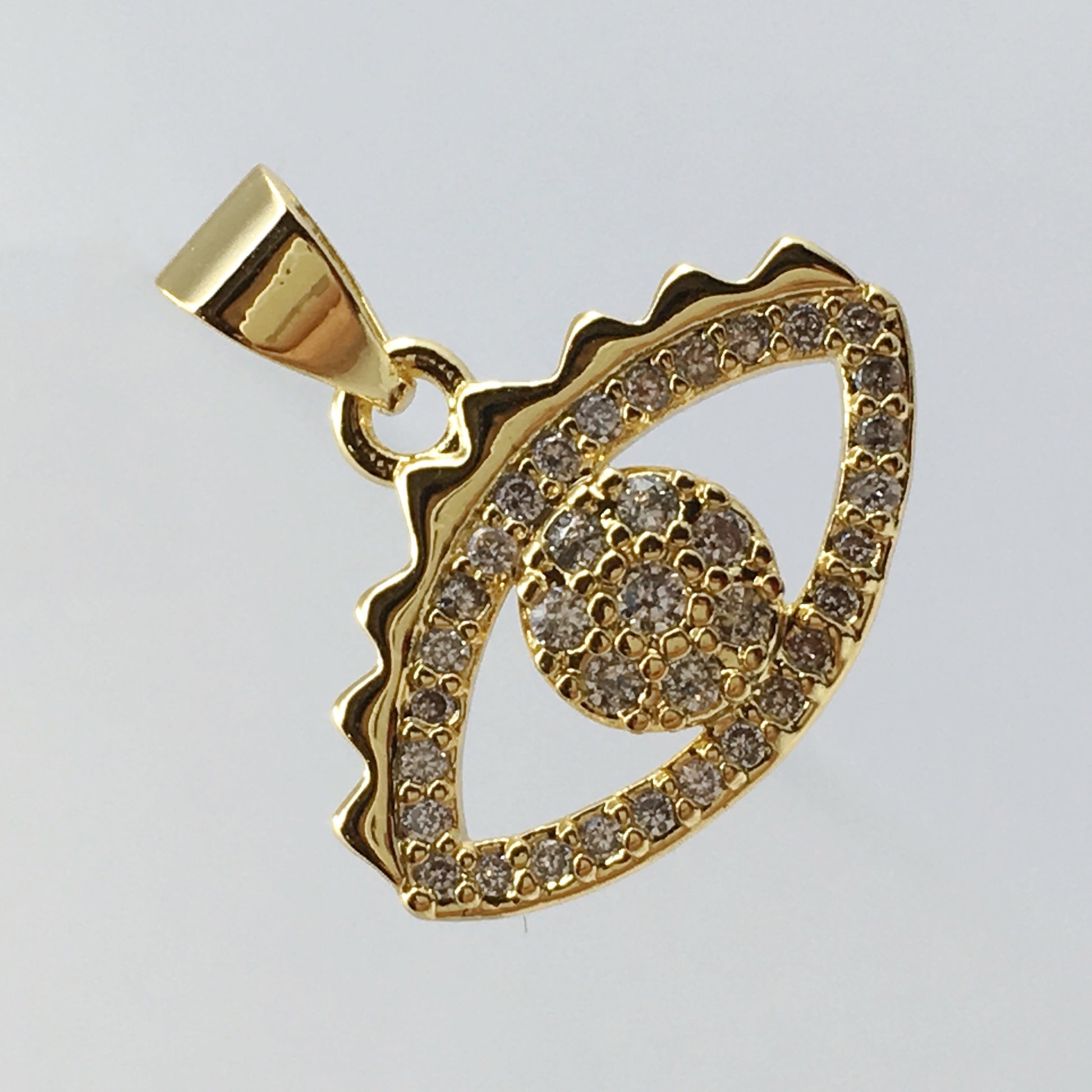 Brass 18k Gold Plated CZ Pave Evil Eye charm | Bellaire Wholesale