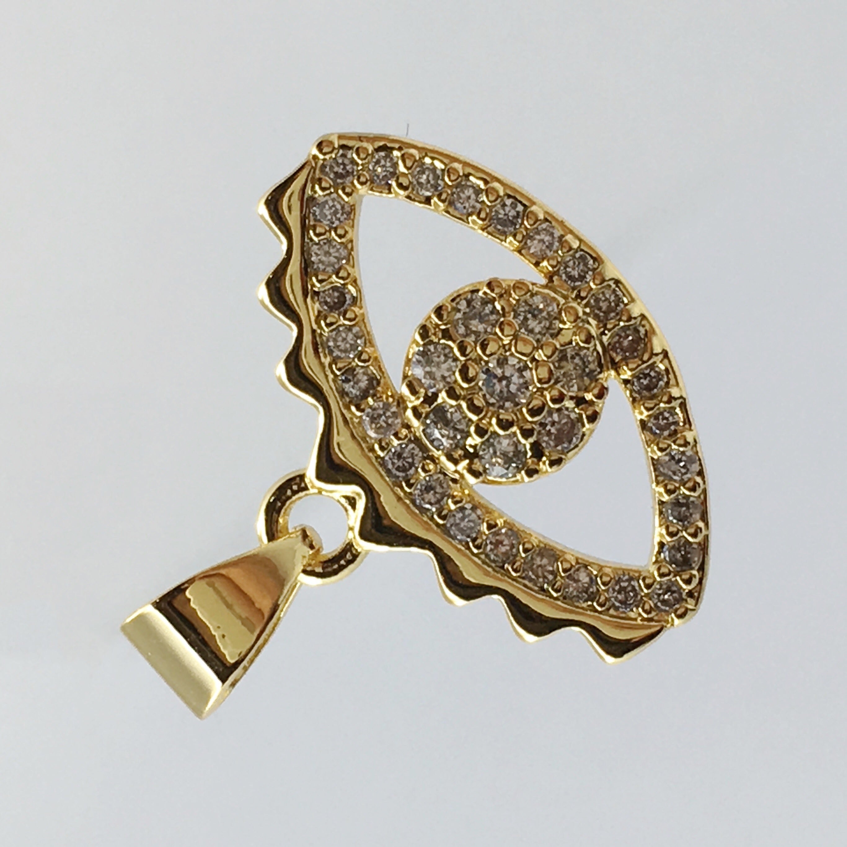 Brass 18k Gold Plated CZ Pave Evil Eye charm | Bellaire Wholesale