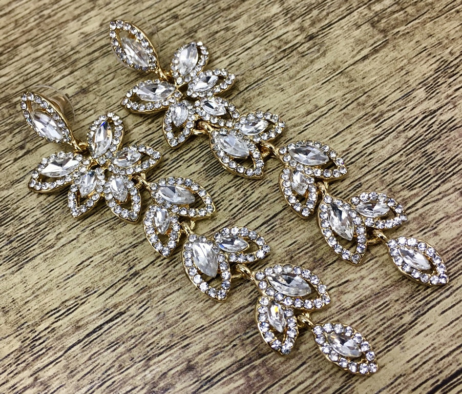 Flower Designer Inspired Crystal Earrings, Gold | Bellaire Wholesale