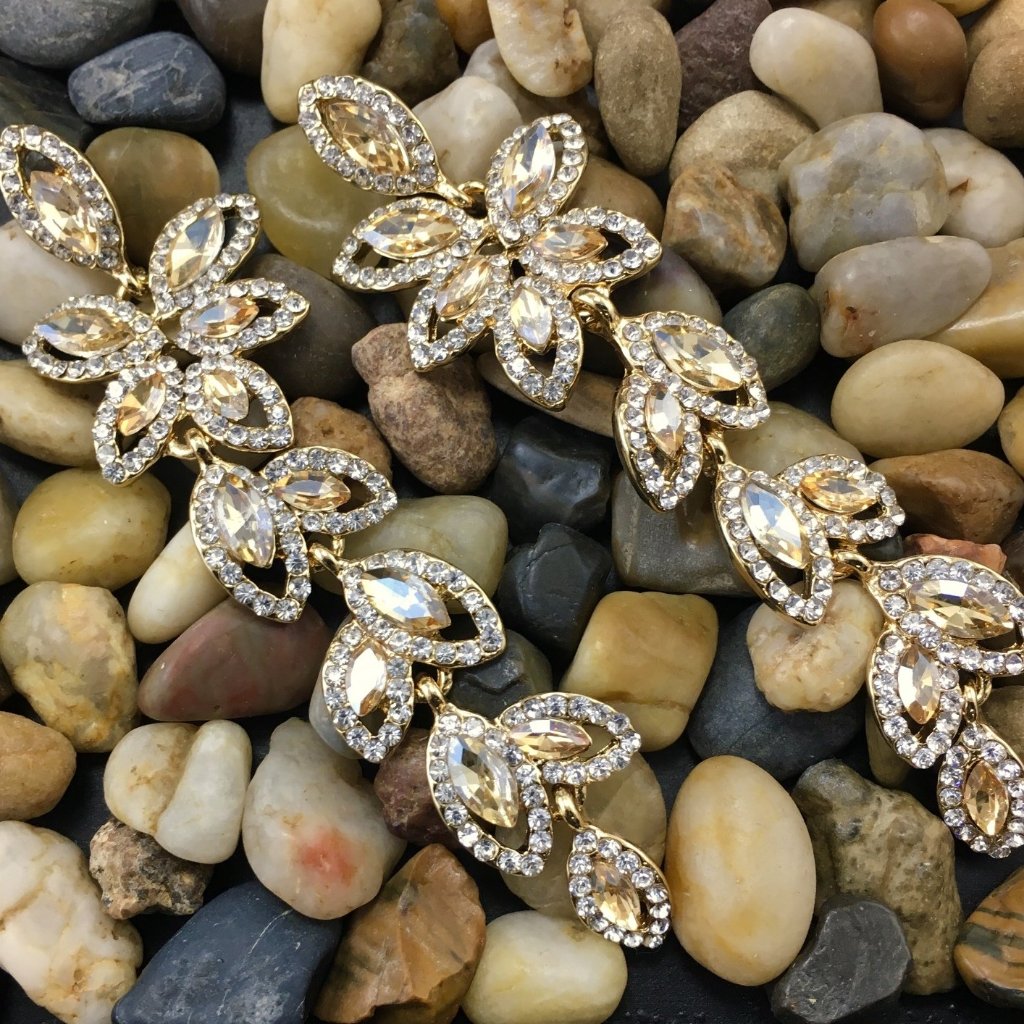 Flower Designer Crystal Earrings, Champagne | Bellaire Wholesale