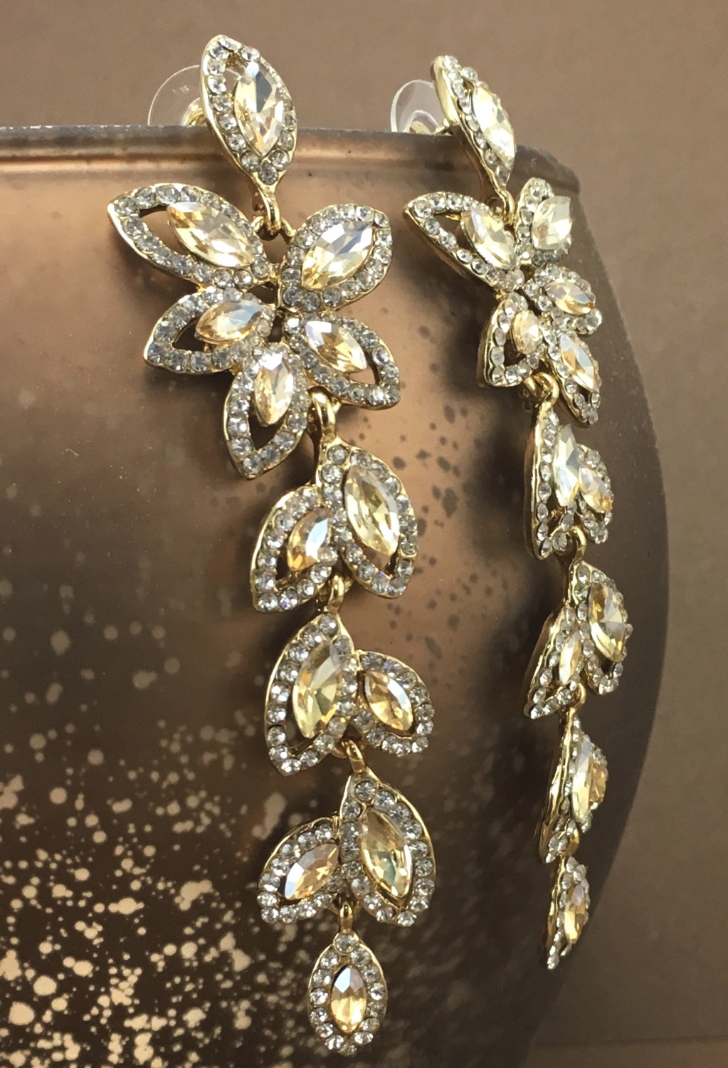 Flower Designer Crystal Earrings, Champagne | Bellaire Wholesale