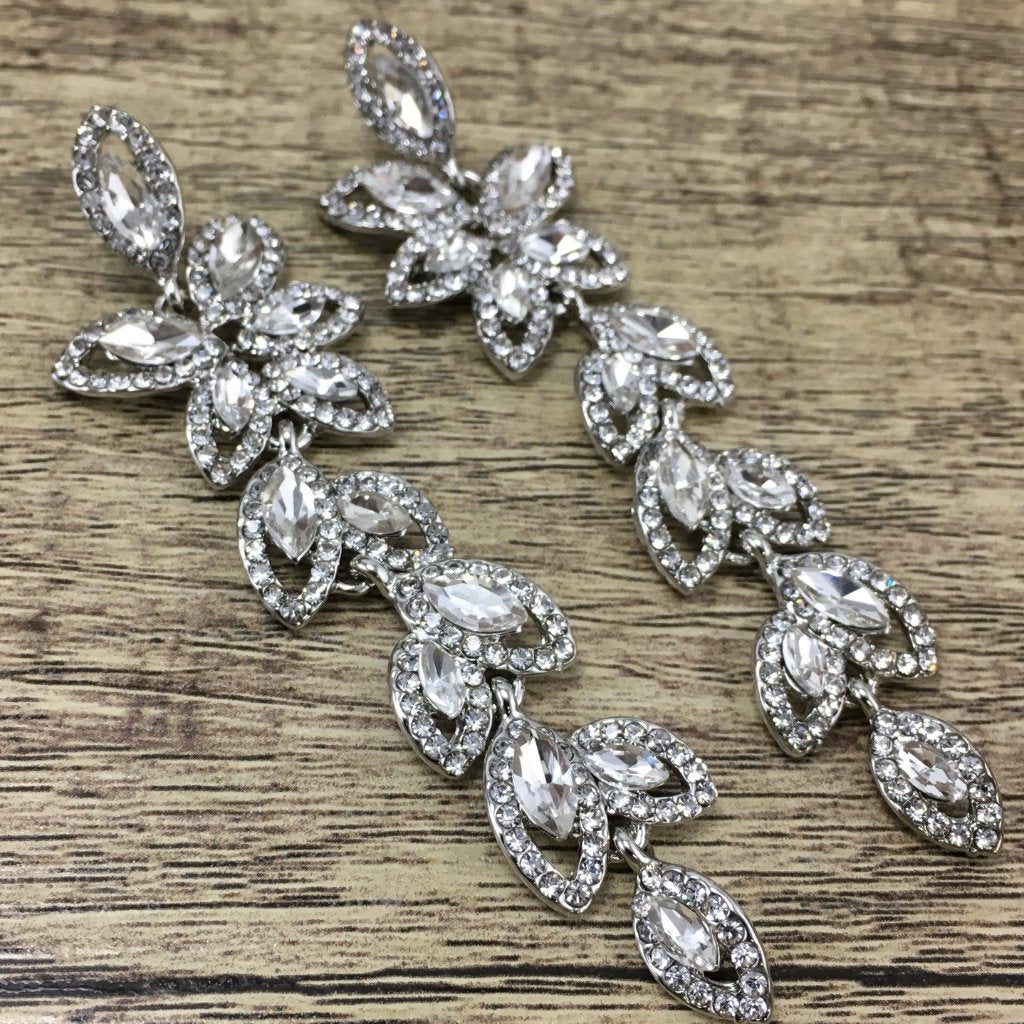 Flower Designer Inspired Crystal Earrings, Silver | Bellaire Wholesale