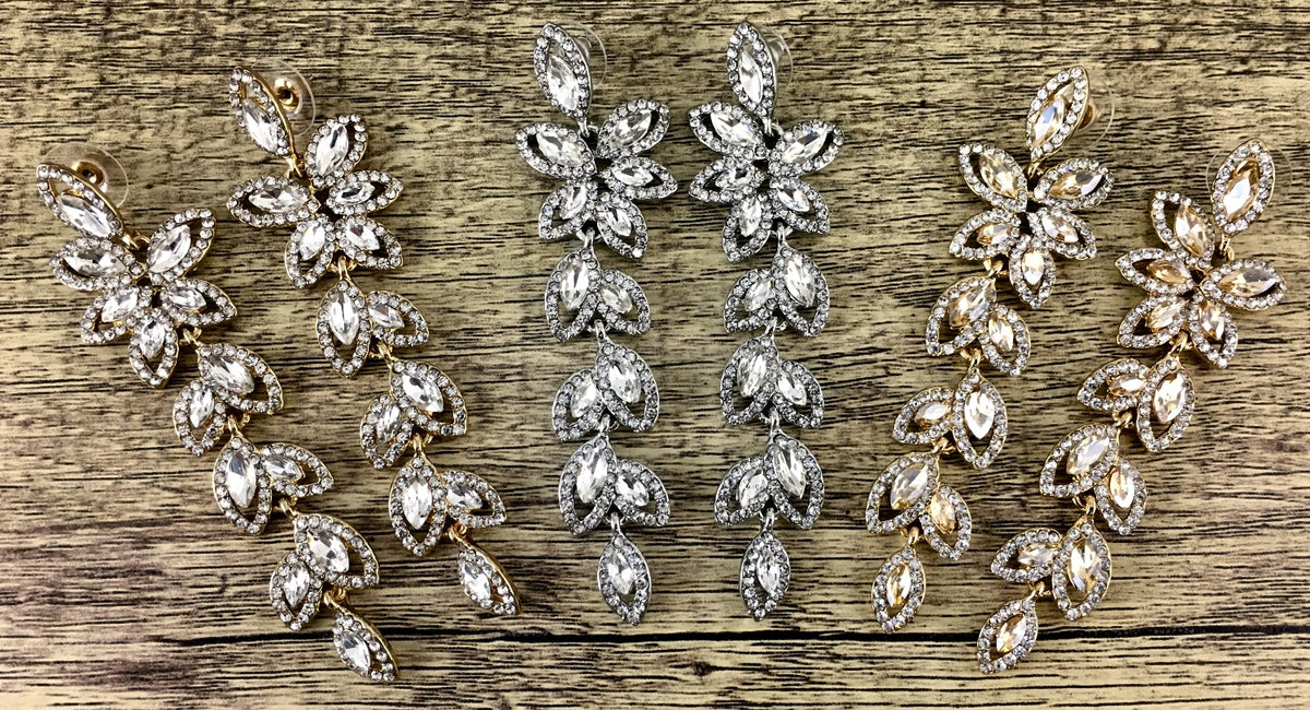 Flower Designer Crystal Earrings, Champagne | Bellaire Wholesale