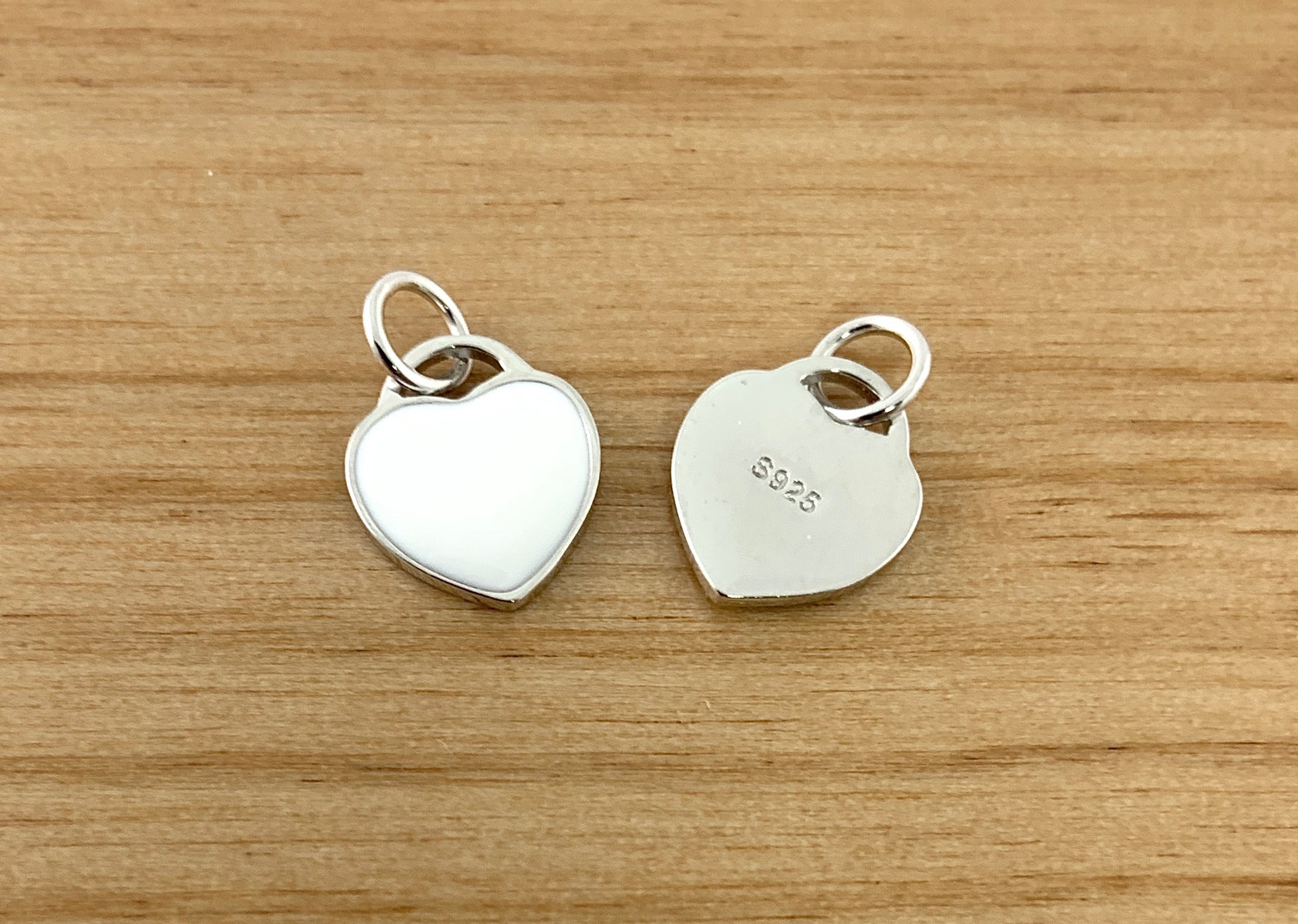 Blue Enamel Charm Sterling Silver Flat Heart Charm