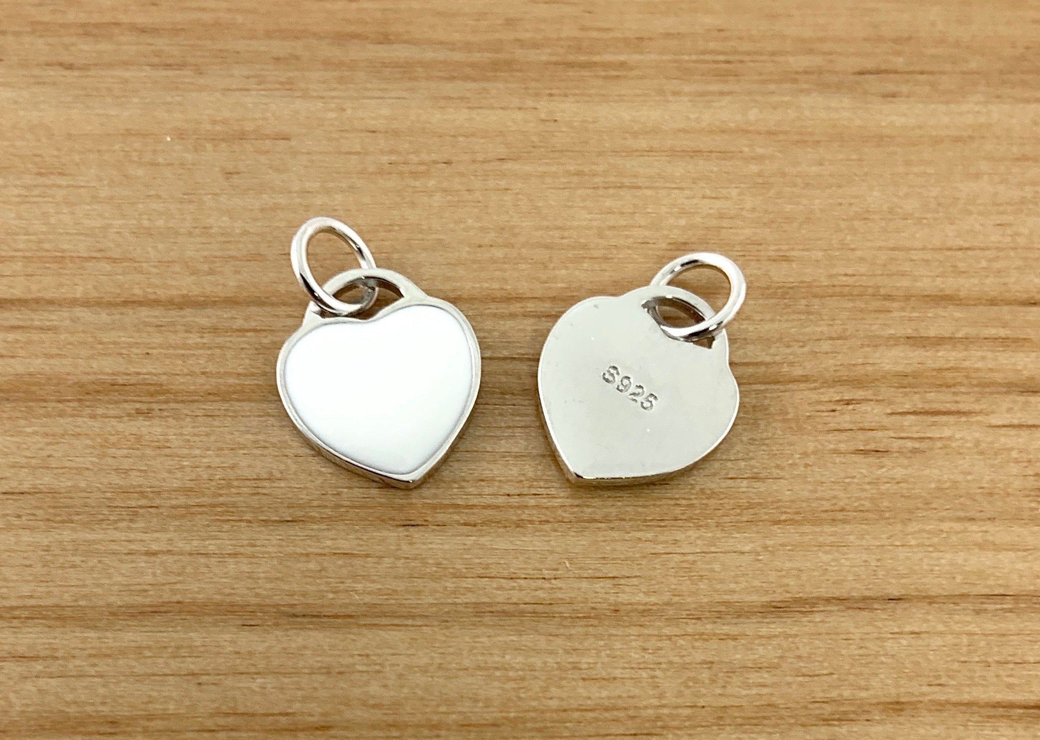 Blue Enamel Charm Sterling Silver Flat Heart Charm