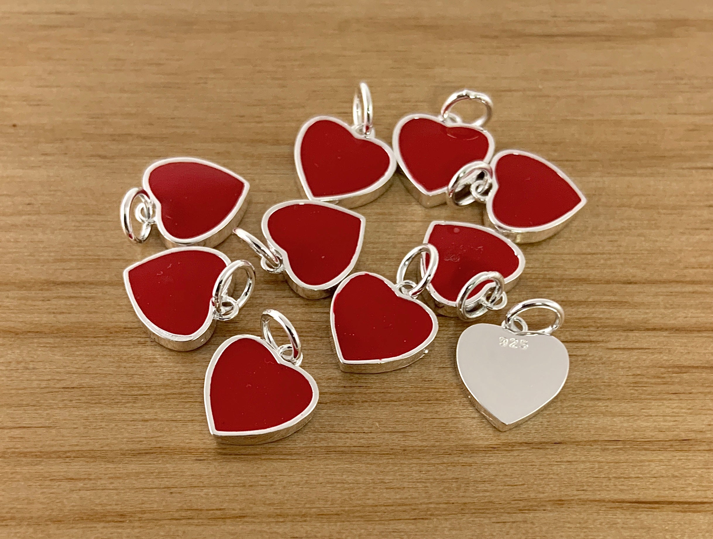 Blue Enamel Charm Sterling Silver Flat Heart Charm