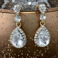 Crystal Round/ Teardrop Earrings, Gold
