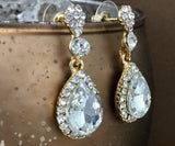 Crystal Round/ Teardrop Earrings, Gold