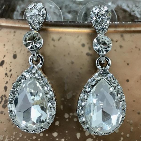 Crystal Round/ Teardrop Earrings, Silver | Bellaire Wholesale
