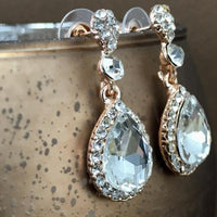 Crystal Round/ Teardrop Earrings, Rose Gold | Bellaire Wholesale
