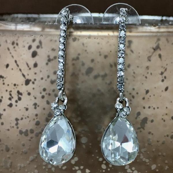 Crystal Straight Line Teardrop Earrings, Silver | Bellaire Wholesale