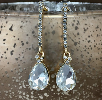 Crystal Straight Line Teardrop Earrings, Gold | Bellaire Wholesale
