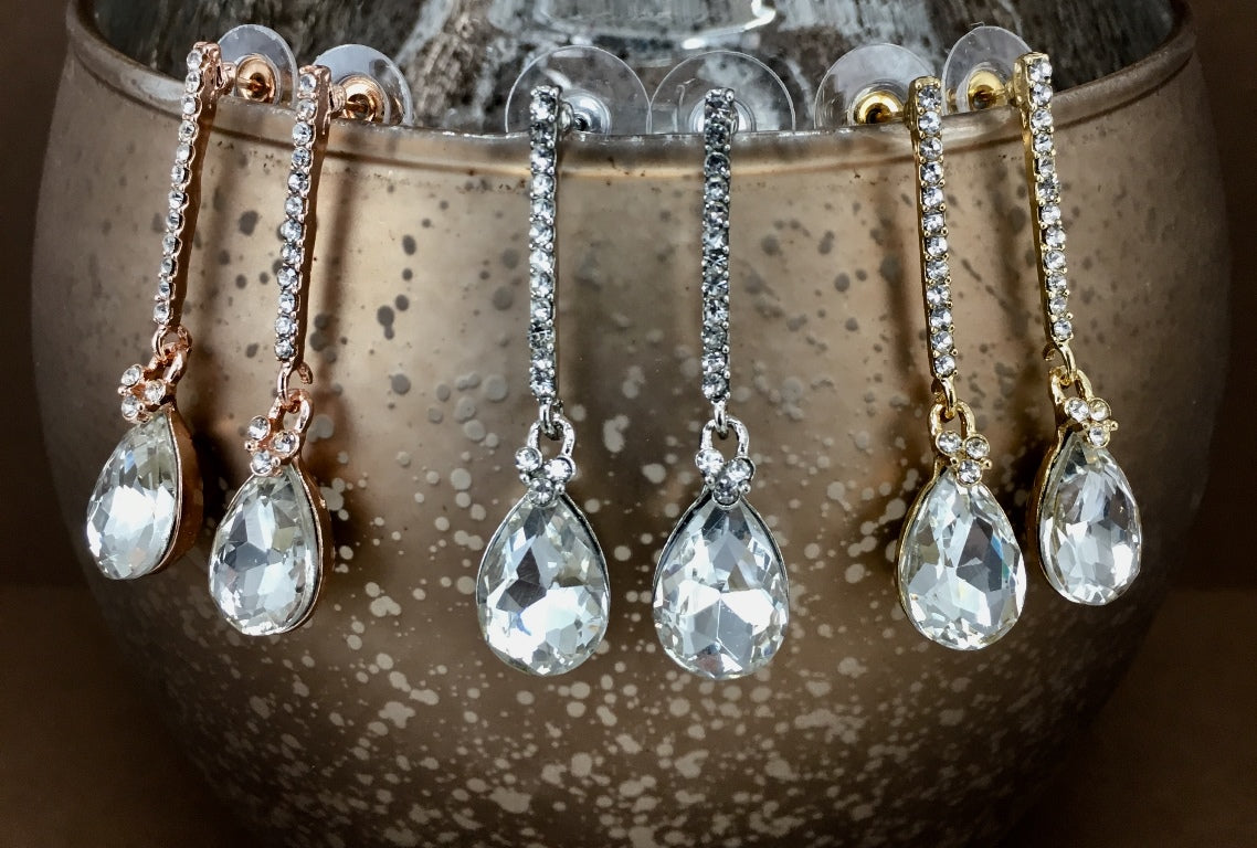 Crystal Straight Line Teardrop Earrings, Gold | Bellaire Wholesale