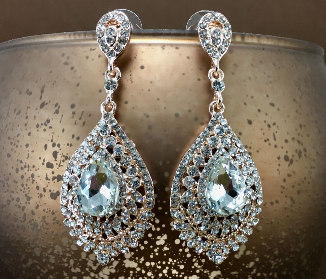 Crystal Victorian Teardrop Earrings, Rose Gold | Bellaire Wholesale