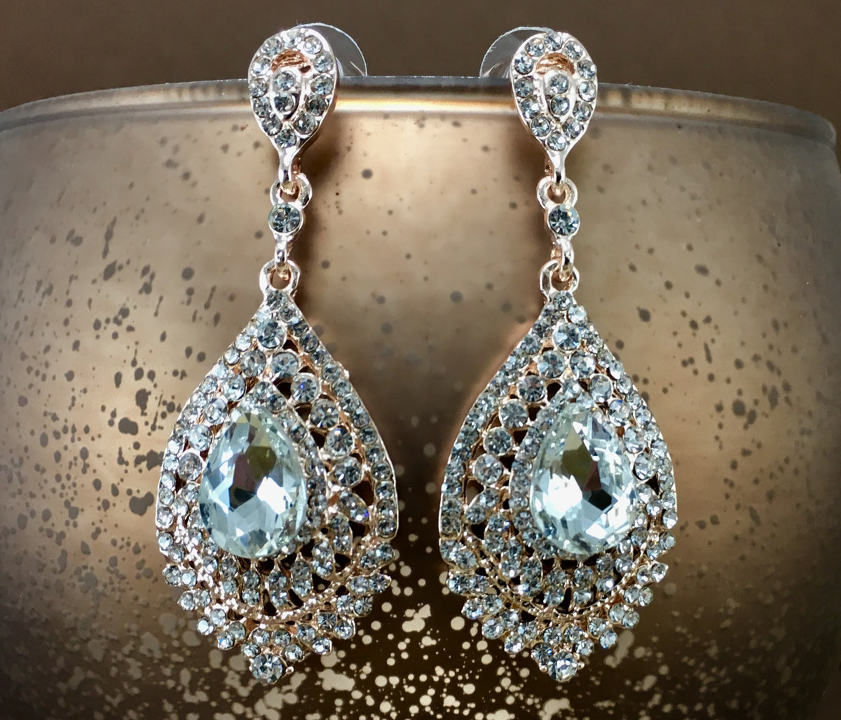 Crystal Victorian Teardrop Earrings, Rose Gold | Bellaire Wholesale