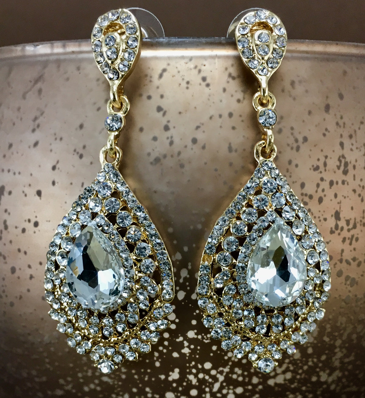 Crystal Victorian Teardrop Earrings, Gold | Bellaire Wholesale