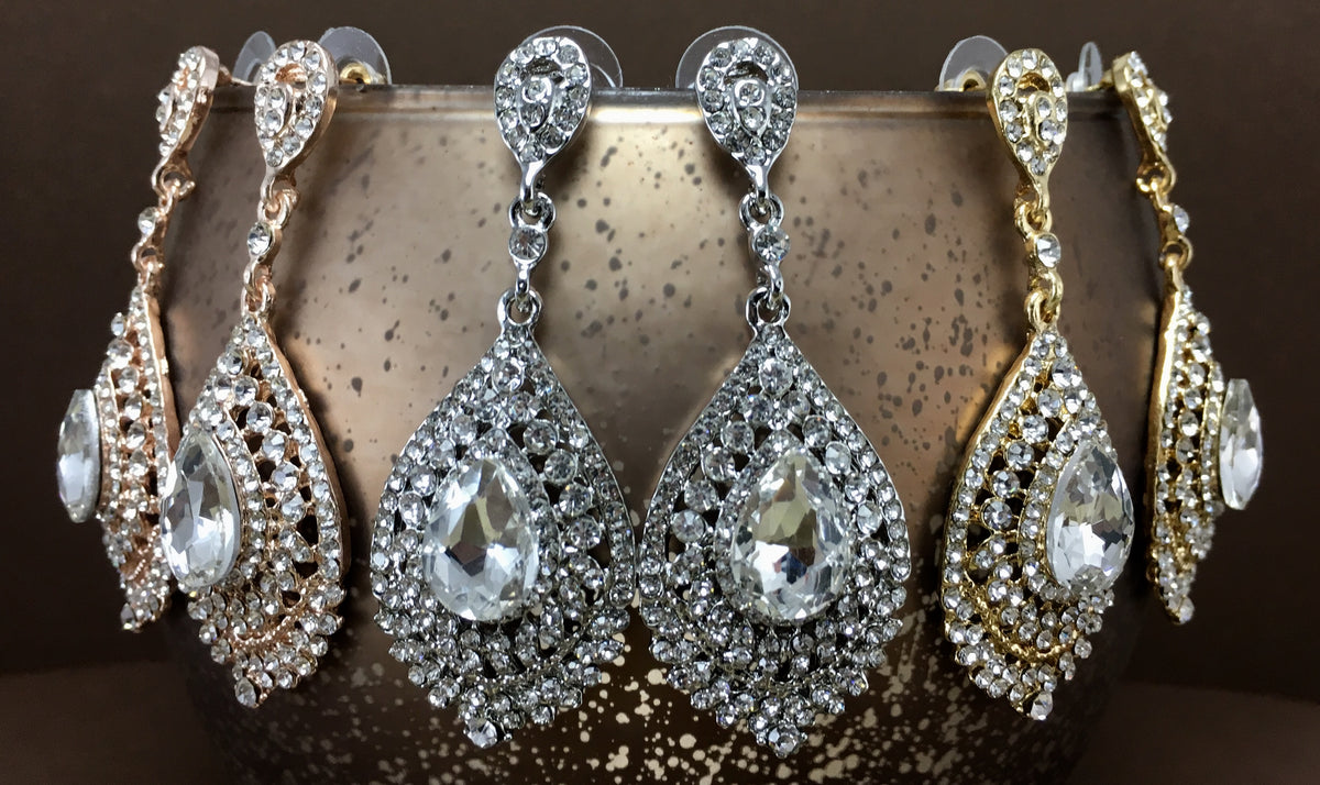 Crystal Victorian Teardrop Earrings, Rose Gold | Bellaire Wholesale