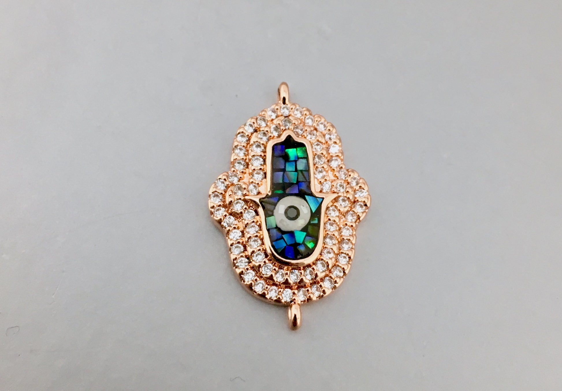 2 Row CZ Pave Hamsa Connector, Rose Gold | Bellaire Wholesale