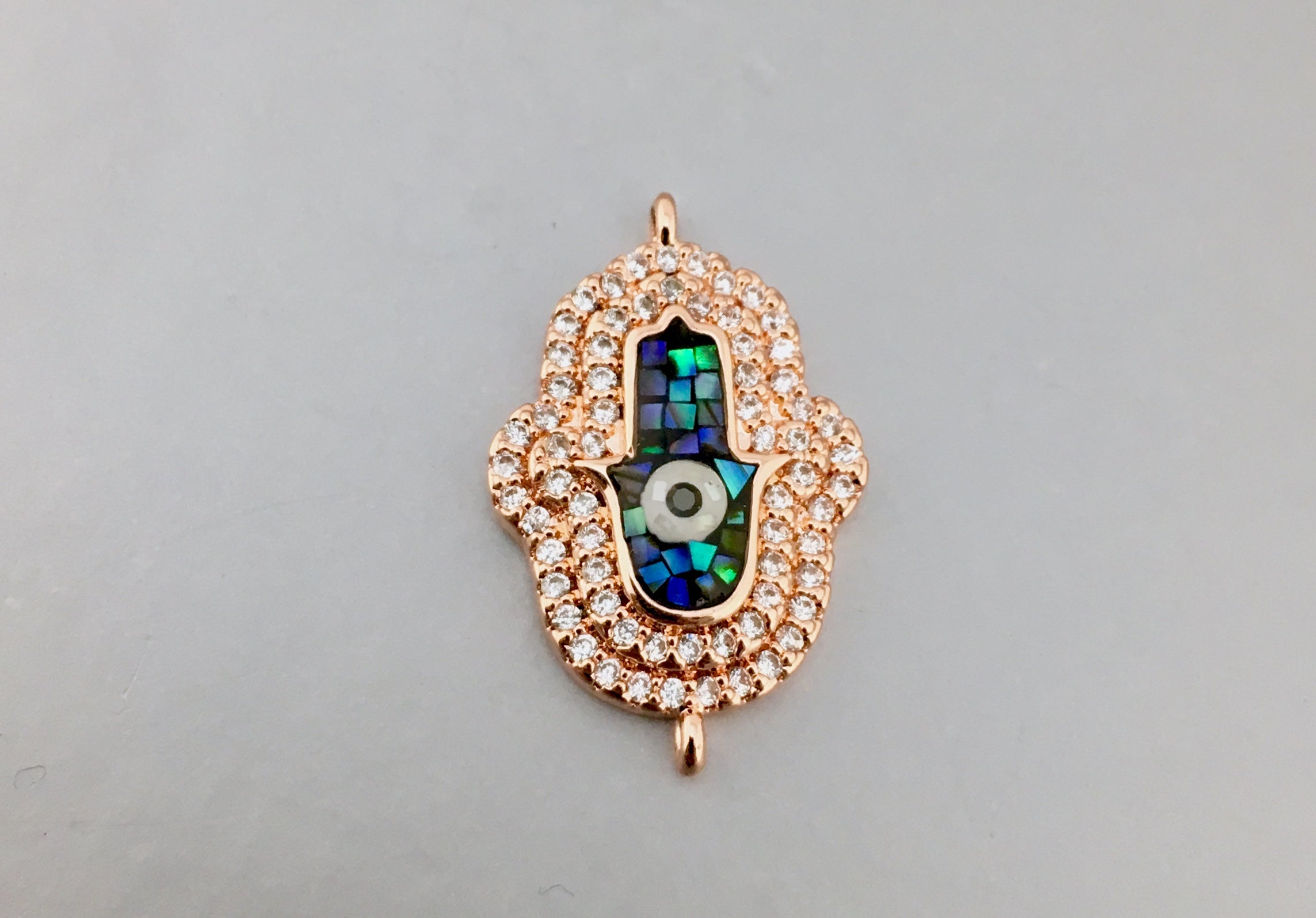 2 Row CZ Pave Hamsa Connector, Rose Gold | Bellaire Wholesale
