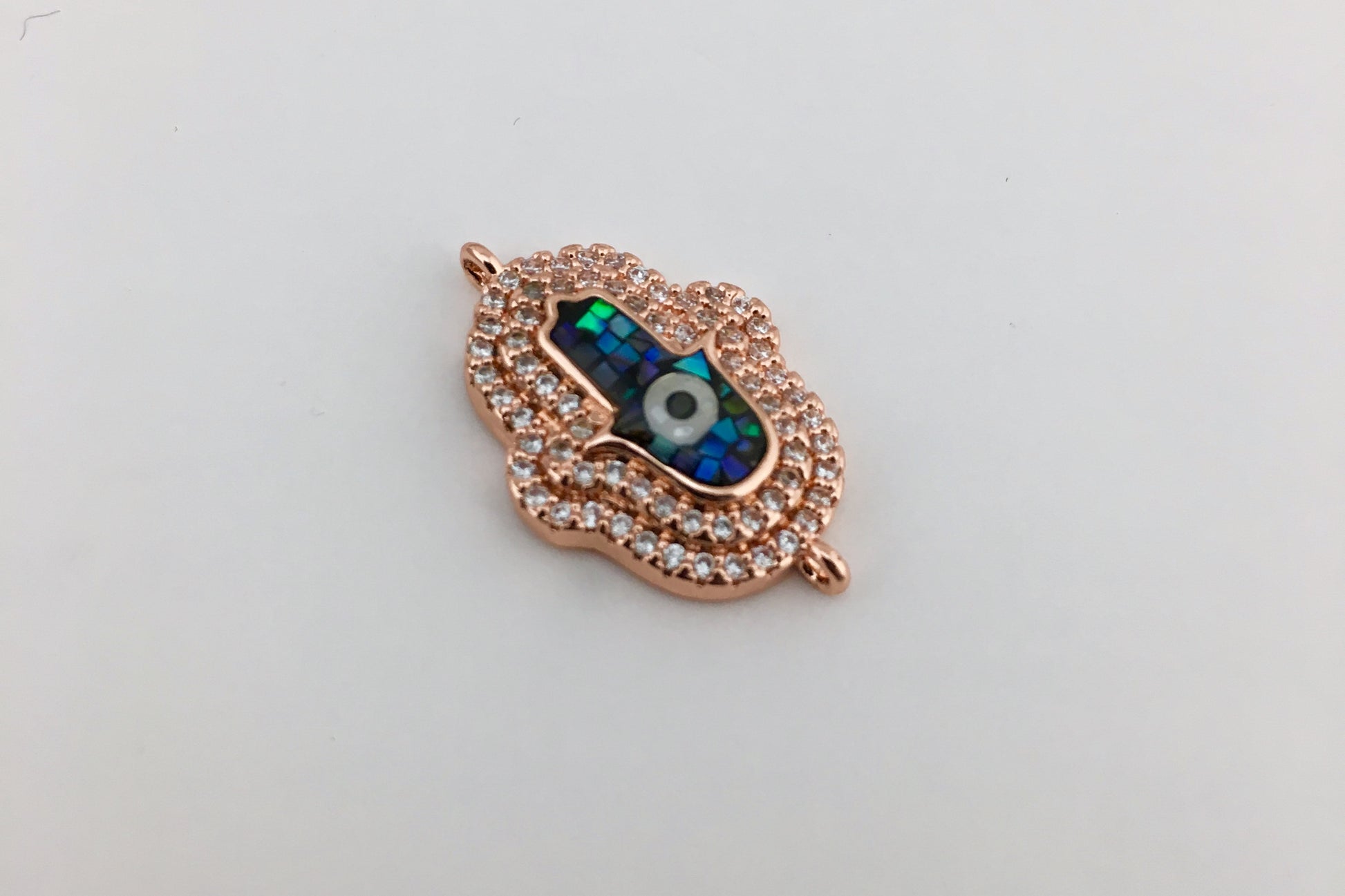 2 Row CZ Pave Hamsa Connector, Rose Gold | Bellaire Wholesale